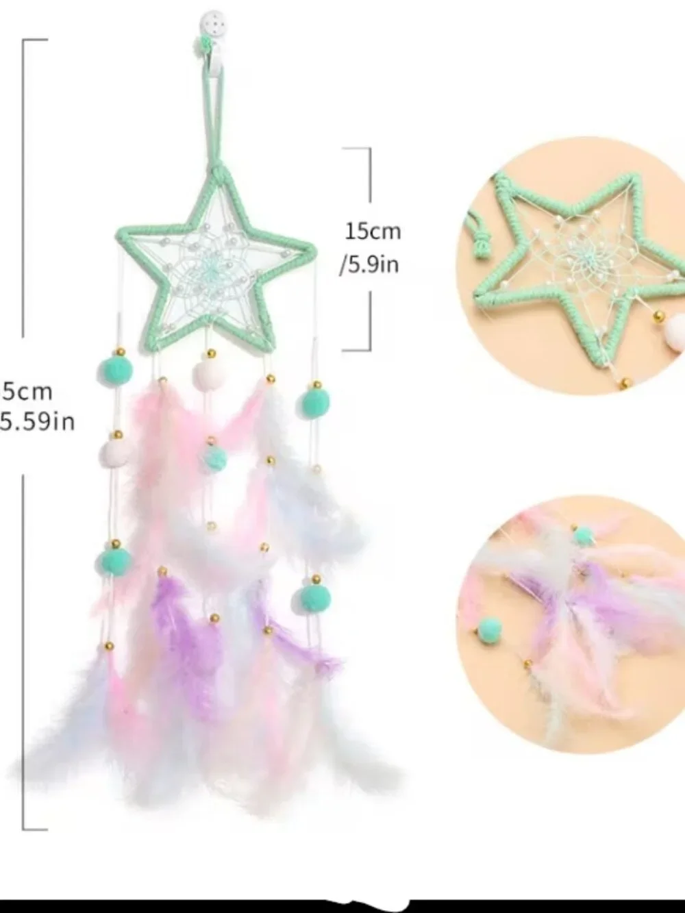 3 PC Cat, Star, Moon Dreamcatchers - Pastel Rainbow